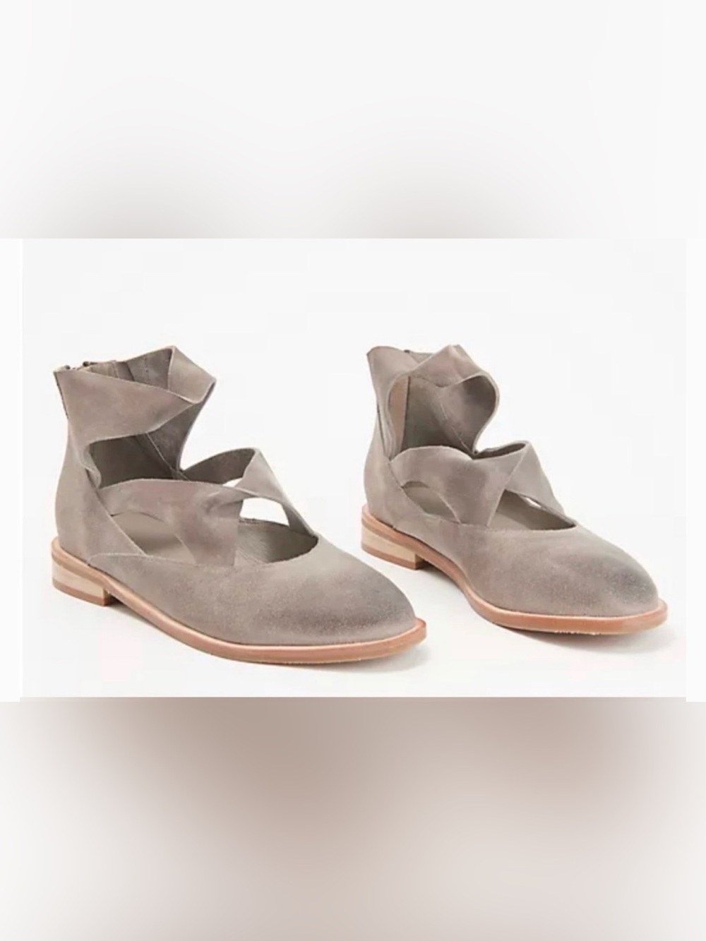 Antelope Suede Back-Zip Flats Lalana Gray Size 40 US 9 Shoes